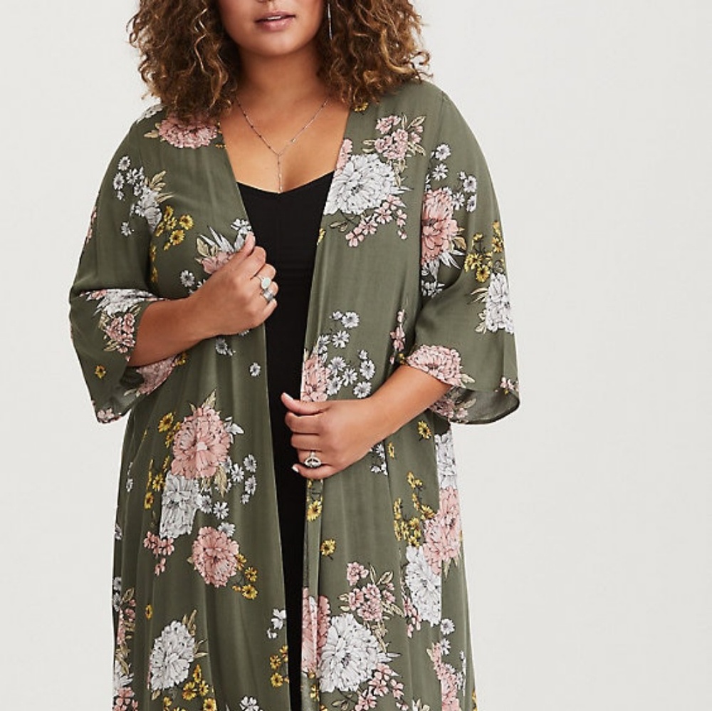 Torrid Olive Floral Kimono